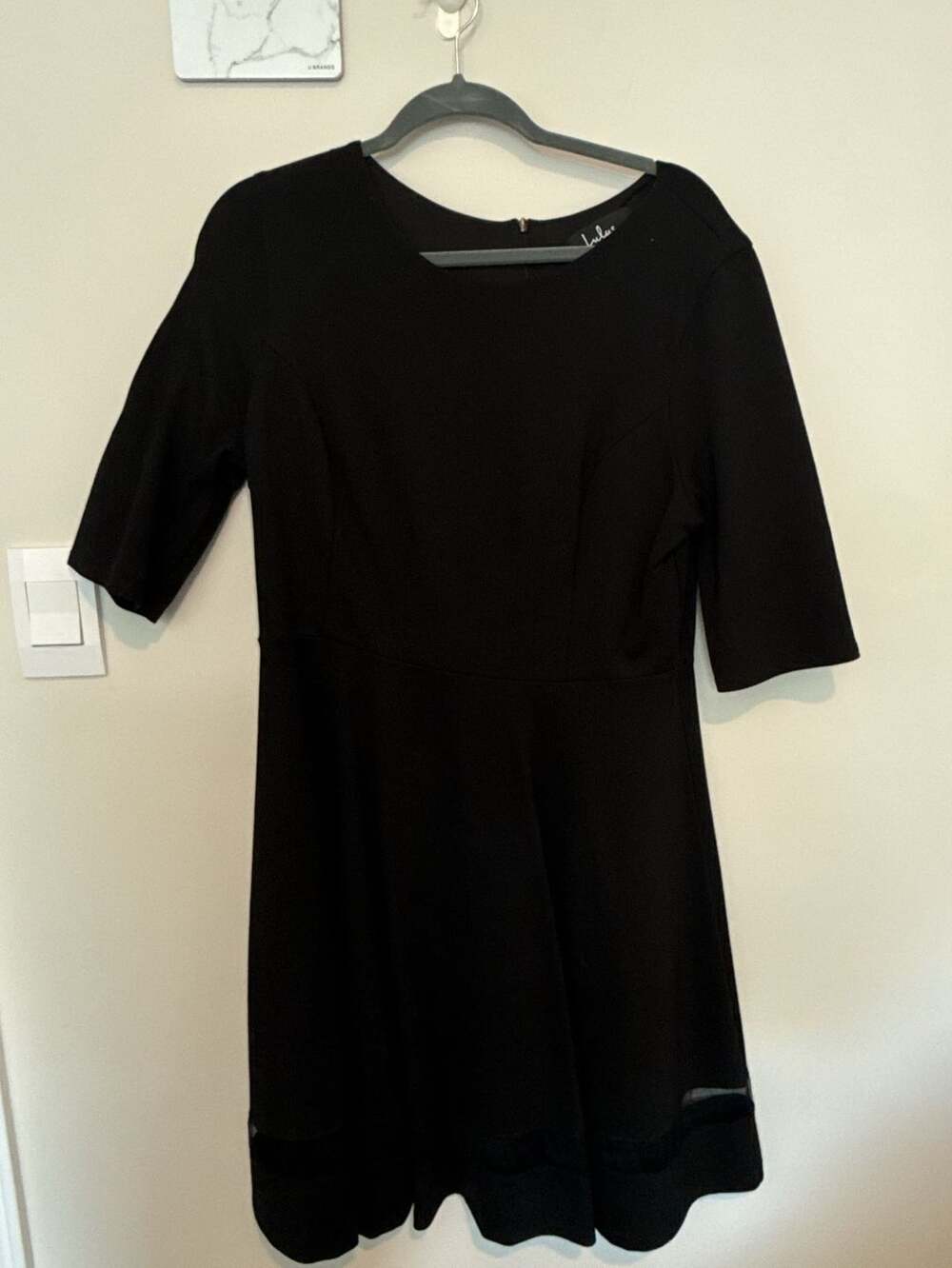 Lulus Elbow Sleeve Sheer Mesh Hem Fit & Flare Skater Black Dress Size XL